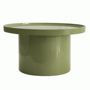 Oviala Business Table basse ronde 70 cm en MDF effet laqué vert olive - vert Bois manufacturé 114324