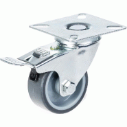 Roulette pivotante/frein de 50 mm en caoutchouc TPR gris sur roue centrale en polypropylène Roulette pivotante/frein de 50 mm en caoutchouc TPR gris sur roue centrale en polypropylène