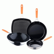 San Ignacio Compact - Ensemble de poêle Ø16 cm, poêle grill carrée 28 × 28 cm et wok Ø28 cm en aluminium forgé compatible induction - PK8733