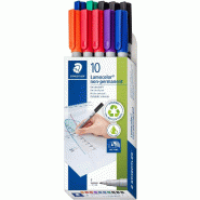 Staedtler Lumocolor 316 Lot de 10 Feutres non Permanents Solubles dans l'eau Pointe F env. 0,6 mm Haute Qualité Fabriqué en Allemagne - 316 B10