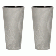 WellHome - Lot de 2 pots 3,3 L Tubus Slim Effect Ø15 cm chacun, coloris ciment - gris plastique PK4192