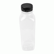 Bouteille PET transparent + bouchon plastique noir 500ml 6x6x19,5cm - par 126