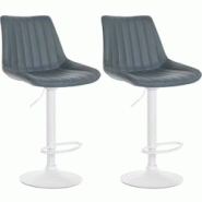Décoshop26 - Lot de 2 tabourets de bar réglable en hauteur pivotant à 360° assise en PVC gris couture verticale pied métal blanc 10_0004424 - bla Décoshop26 - Lot de 2 tabourets de bar réglable en hauteur pivotant à 360° assise en PVC gris couture verticale pied métal blanc 10_0004424 - bla