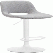 Décoshop26 - Tabouret de bar chaise haute x1 avec repose-pieds en tissu gris clair piètement métallique blanc 10_0004618 - blanc métal 3000252200187