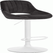 Décoshop26 - Tabouret de bar x1 réglable en hauteur en velours noir dossier ajouré et pied métal blanc 10_0005793 - blanc métal 3000265224156