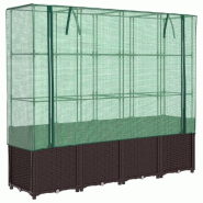 Helloshop26 - Jardinière bac lit surélevé plantes fleurs terrasse jardin surélevée avec housse aspect rotin 160 x 40 x 153 cm Marron 02_0038766 -