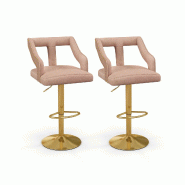 Helloshop26 - Lot de 2 chaises de bar pivotantes et réglables 47 x 50 x 89-111 cm confort luxueux finition mate en velours rose 20_0012410 - 30002272_0