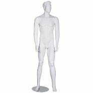 Mannequin homme tête sculptée - Blanc - Fibre de verre - Avec socle et tige de fixation