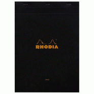 RHODIA Bloc N°18 noir format 210x297, 80 feuilles 80 g/m² agrafées, ligné + marge - Lot de 5 - 3037921860090
