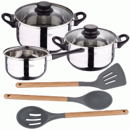 San Ignacio - Batterie de Cuisine 16/18/20cm avec Set de 3 Ustensiles de Cuisine en Silicone et Bois - multi-matériau PK4909