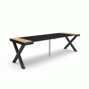SKRAUT HOME Table console extensible, 260, Pour 12 personnes, Pieds bois massif, Chêne et noir - beige Bois manufacturé 348_25