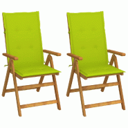 VidaXL Chaises Inclinables De Jardin Lot De 2 Et Coussins Bois Acacia - vert 3064070