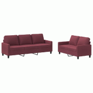 VidaXL Ensemble de canapés 2 pcs avec coussins Rouge bordeaux Tissu Modèle Raffiné Design - 3201466