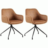 CLP Lot de 2 chaises de salle à manger Welby Marron clair/Similicuir vintage - marron polyester 326554 CLP Lot de 2 chaises de salle à manger Welby Marron clair/Similicuir vintage - marron polyester 326554