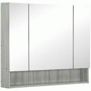 Helloshop26 - Armoire murale de salle de bain 3 portes miroir 90 x 15 x 75 cm rangement optimisé miroirs intégrés épuré en MDF gris 21_0001913 -