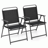 Helloshop26 - Lot de 2 chaises pliantes pour jardin 57 x 55 x 83 cm confort optimisé et design léger en tissu respirant noir 20_0011774 - 3000226900