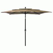 Helloshop26 - Parasol à 3 niveaux avec mât en aluminium 2,5 x 2,5 m taupe 02_0008769 - 3000469147763