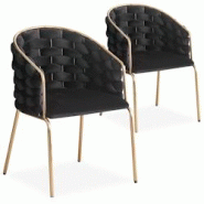Lot de 2 chaises design au dossier arrondi style maillage Tricotane Velours Noir et Métal Or - noir 3327480074411 Lot de 2 chaises design au dossier arrondi style maillage Tricotane Velours Noir et Métal Or - noir 3327480074411