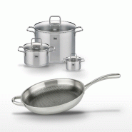Lot de 3 Faitouts 12/20/26 cm et Poêle 32 cm Elo Relief Evolution - gris inox 3176239957556
