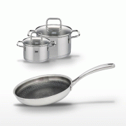 Lot Poêle 28cm Elo Relief Evolution & 2 Faitouts 16/12cm Elo - gris inox 3176239956764
