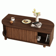 Merax Table basse  100 x 50 cm avec 2 portes coulissantes, espace de rangement, aspect rainure verticale et pieds en bois, aspect noyer - marron multi_0