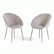 RATTATAN Lot de 2 chaises d’intérieur en tissu doux, pieds en métal, style moderne, pour cuisine, salle à manger ou bureau – IRIS – Gris clai