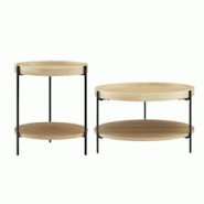 SalesFever Ensemble de 2 tables basses | rond | 2 étagères chacune | MDF avec placage en frêne | L 69/44 x P 69/44 x H 39/49 cm | Naturel – Noir SalesFever Ensemble de 2 tables basses | rond | 2 étagères chacune | MDF avec placage en frêne | L 69/44 x P 69/44 x H 39/49 cm | Naturel – Noir