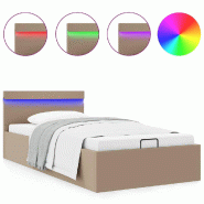 VidaXL Cadre de lit à rangement et LED Cappuccino Similicuir 100x200cm  Modèle Zermonyx - 285559