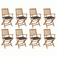 VidaXL Chaises Pliables D Extérieur Et Coussins Lot De 8 Bois D Acacia - gris 3075100