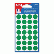 Apli Lot de 5 Etui de 168 pastilles adhésives vertes, diam. 15 mm (6 feuilles / cdt) - 3270241118414