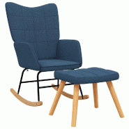 Décoshop26 - Fauteuil à bascule rembourré relax pour salon avec repose-pieds en tissu bleu DEC028868 - bleu 3000257097621