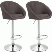 Décoshop26 - Lot de 2 tabourets de bar chaises hautes design moderne en tissu gris foncé et métal chromé 10_0006322 - gris métal 3000265510921