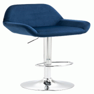 Décoshop26 - Tabouret de bar x1 en velours rembourré bleu base trompette métal chromée TDB10426 - bleu 3000457369603_0