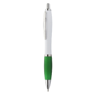 Stylo à bille en plastique - corps blanc, grip coloré, parties chromées brillantes, encre bleue - Couleur : vert Stylo à bille en plastique - corps blanc, grip coloré, parties chromées brillantes, encre bleue - Couleur : vert