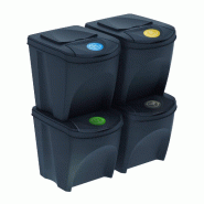 WellHome - Set de 4 Poubelles en Plastique Anthracite 4x25L - noir plastique WH13940