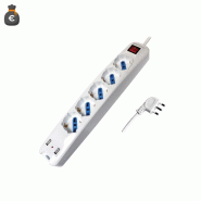 Alcapower Multiprise 5 Prises Schuko 3500W 2 Ports Usb 2.1A Câble 1.5M Fiche Coudée 90° Gain De Place Bureau Maison Haute Qualité Design Robuste S