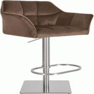 Décoshop26 - Tabouret de bar x1 réglable en velours marron assise enveloppante capitonnée avec base carrée en acier inoxydable 10_0006459 - marron
