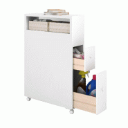 Helloshop26 - Meuble de rangement étroit 50 x 16 x 72,3 cm avec tiroirs coulissants et paniers en osier vintage en MDF blanc 20_0013124 - blanc Bois