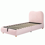 Merax Lit rembourré 90 x 200 cm avec rangement hydraulique, sommier à lattes et tête de lit rembourrée, revêtement en velours rose - rose multi-m