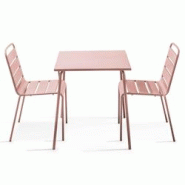 Oviala Business Ensemble table de jardin carrée et 2 chaises Rose poudré - rose acier 114638 Oviala Business Ensemble table de jardin carrée et 2 chaises Rose poudré - rose acier 114638