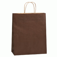 Sac kraft vergé poignées torsadées chocolat 18+8x21cm - par 50