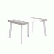 SKRAUT HOME Table console extensible, 140, Pour 6 personnes, Pieds en bois, Blanc et ciment - blanc Bois manufacturé 243_7