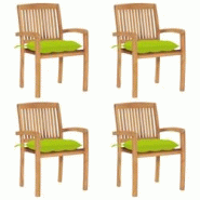 VidaXL Chaises De Jardin Empilables Avec Coussins Lot De 4 Teck Solide - vert 3073266 VidaXL Chaises De Jardin Empilables Avec Coussins Lot De 4 Teck Solide - vert 3073266