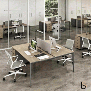 Bureau bench 2 personnes sur caissons X5 - Officity. - 162, Anthracite, Blanc