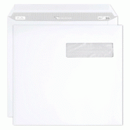 Clairefontaine Boîte de 250 pochettes Adhéclair blanches 229x324/C4, 90 g/m², avec fenêtre 100x50 à 20/50, adhésive avec bande - blanc 10150C