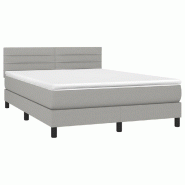 Décoshop26 - Cadre de lit LED avec sommier tête de lit matelas 140x190 cm tissu gris clair TDL0208561 - gris 3001547682725