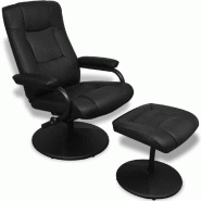Helloshop26 - Fauteuil chaise siège lounge design club sofa salon avec repose-pied cuir synthétique noir 1102063/4 - noir métal 3000140411305