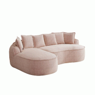 Merax Canapé modulaire en forme de L Cloud, assise très profonde, large rembourrage, avec méridienne droite et coussin, chenille, rose - W3325S00281_0
