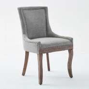 Merax Lot de 2 chaises rembourrées , chaise de salle à manger en tissu, chenille grise + pieds en bois d'hévéa de couleur naturelle, avec décorat