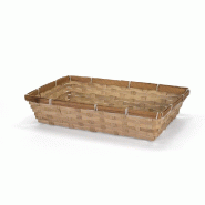 Panier bambou rectangulaire bord marron - L38xP24xH8cm - grande contenance, empilable, usage intérieur